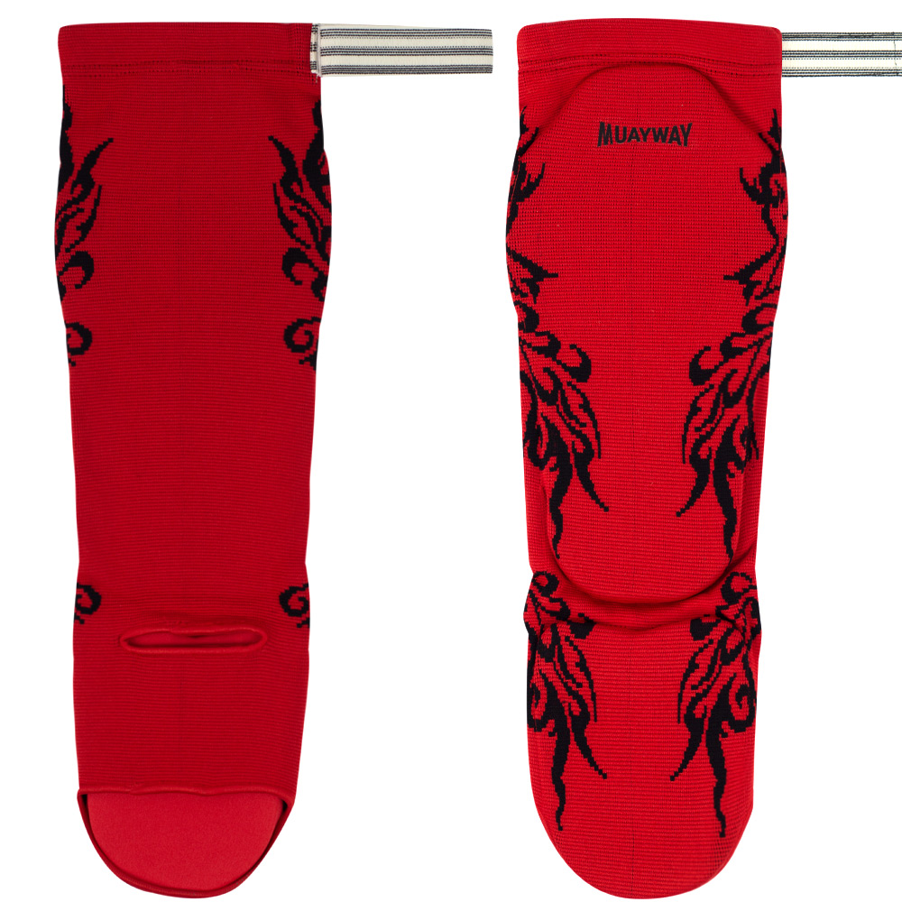 Muayway Защита Голени Эластичный Хлопок Тайский Бокс Красный с Узором