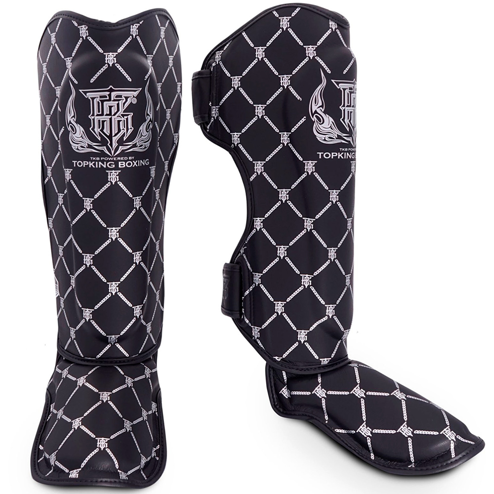 Top King "Chain" Защита Голени Тайский Бокс Черно-Серебряная