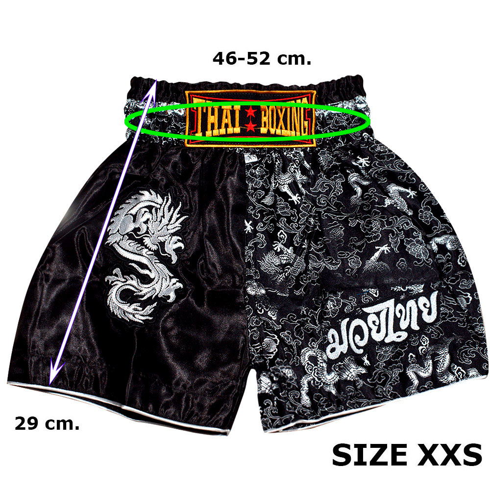 Детские Шорты Тайский Бокс "Thaiboxing" Дракон Черные с Серебром