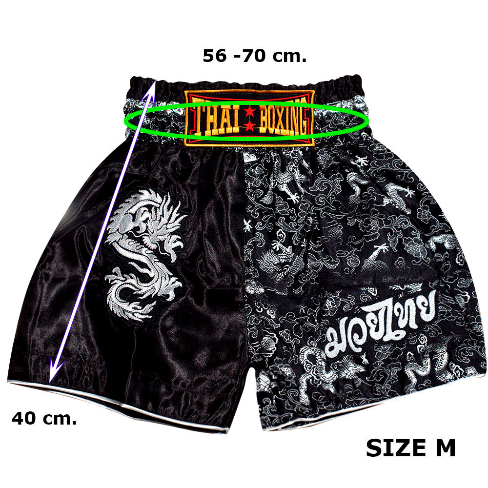 Детские Шорты Тайский Бокс "Thaiboxing" Дракон Черные с Серебром