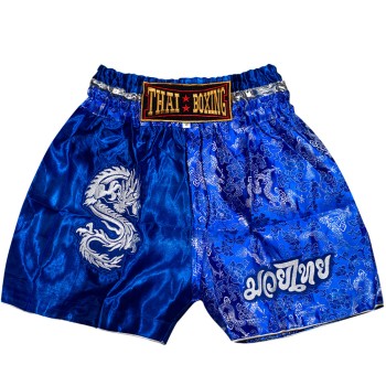 Детские Шорты Тайский Бокс "Thaiboxing" Дракон Синие с Белым Драконом