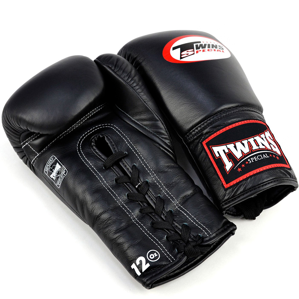 Twins Special BGLL1 Боксерские Перчатки Тайский Бокс Шнуровка Черные