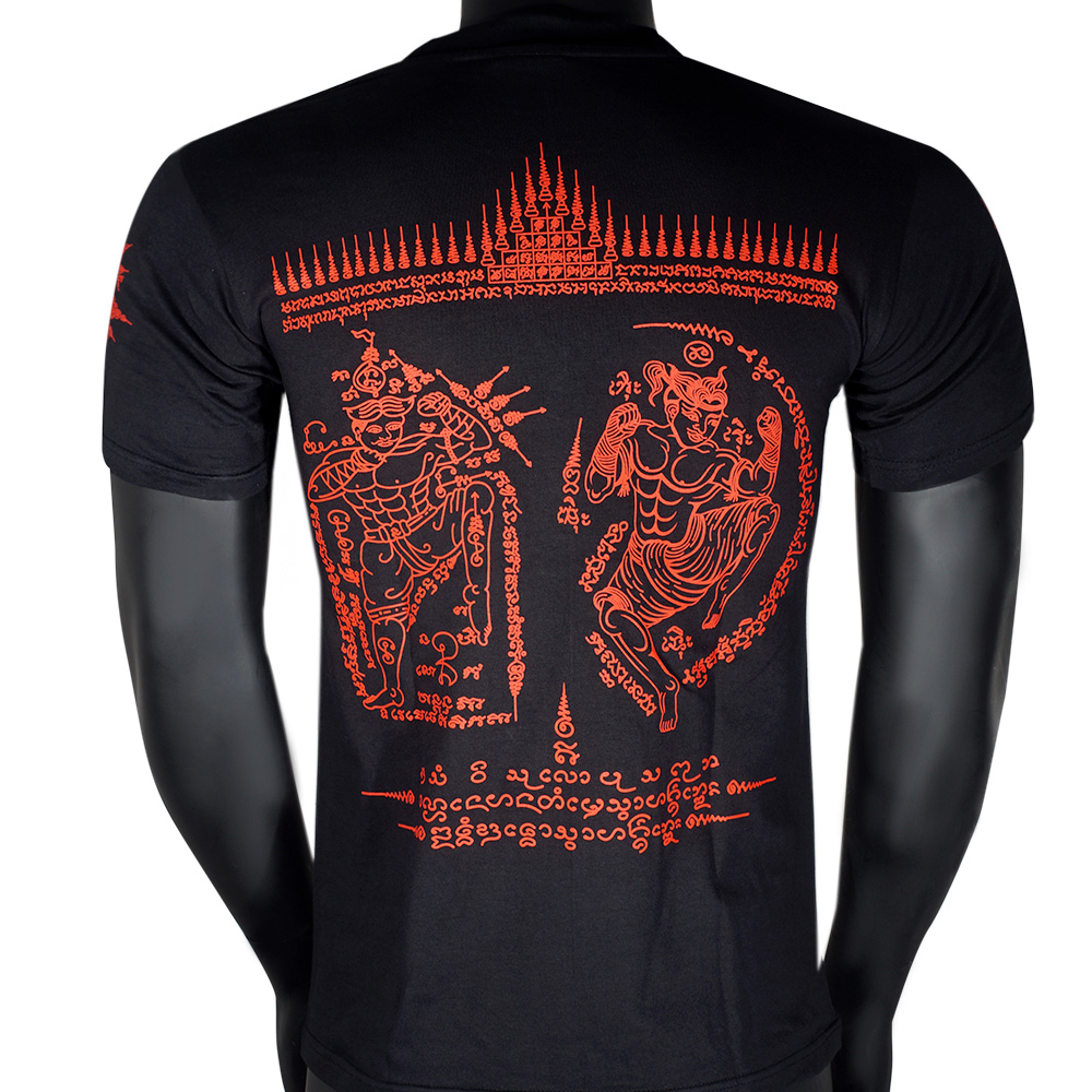Футболка Тайская Сак Янт Тату Хлопок "Ram Muay" Резиновый Выпуклый Принт Черная с Красным