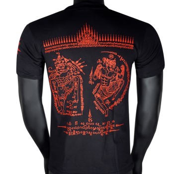 Футболка Тайская Сак Янт Тату Хлопок "Ram Muay" Резиновый Выпуклый Принт Черная с Красным