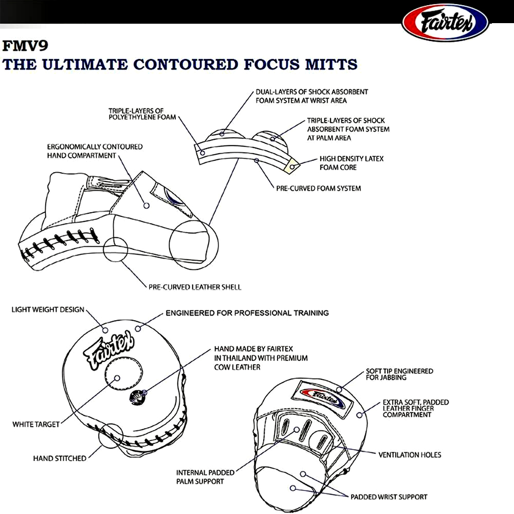 Fairtex FMV9 Лапы Боксерские Тайский Бокс "Ultimate Focus" 