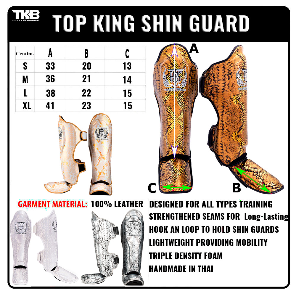 Детская Защита Голени Top King TKSGSS-02 "Super Snake" Тайский Бокс Серебро (Черное)