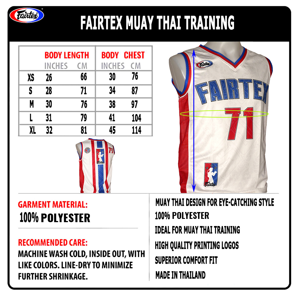 Fairtex JS41 Майка Тренировочная Тайский Бокс Бело-Сине-Красная