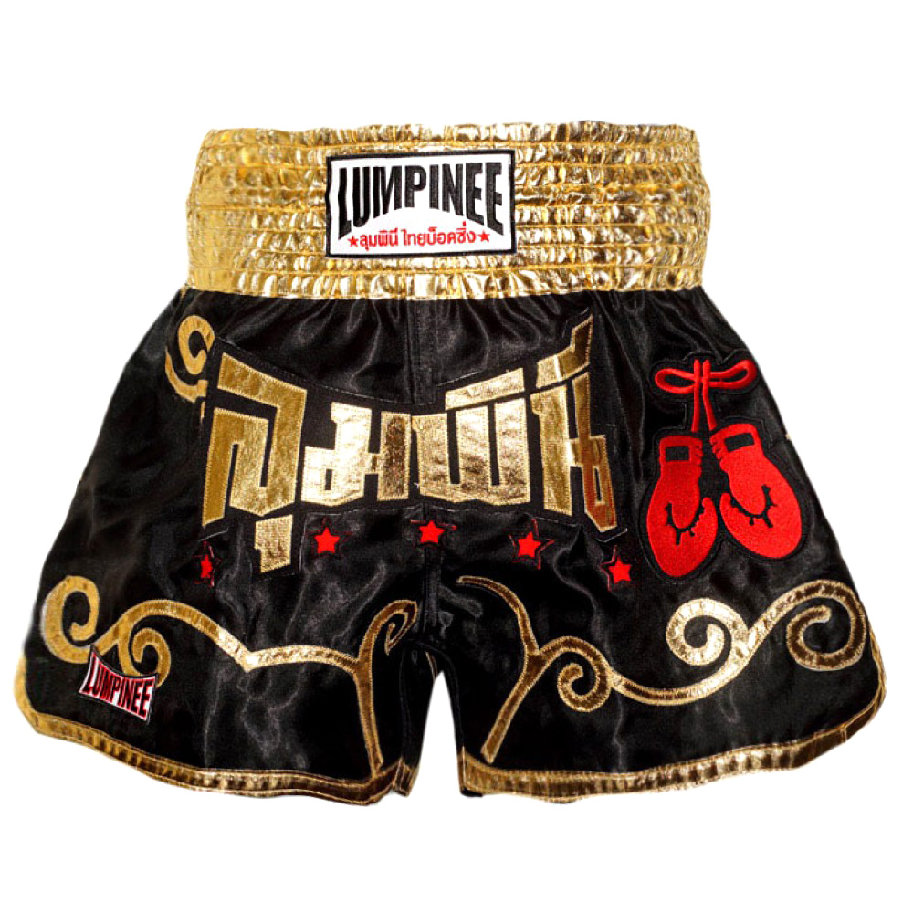 Lumpinee Тайские Шорты Лумпини "Boxing Gloves" Черные Размер S